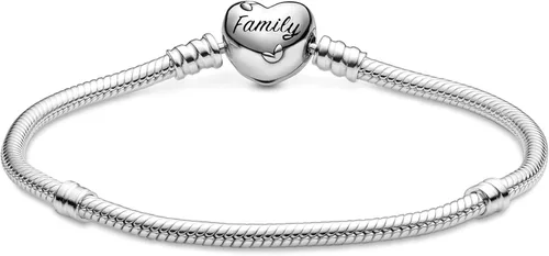 Vista 3 de PANDORA Pandora Moments - Pulsera de cadena de serpiente con cierre de corazón y árbol genealógico transparente pulsera de plata de ley 925