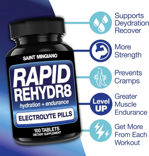 Vista 4 de Rapid Rehydr8 Suplementos de electrolitos 100 cápsulas – Pastillas de hidratación, prevención de altitud, calambres y apoya la resistencia
