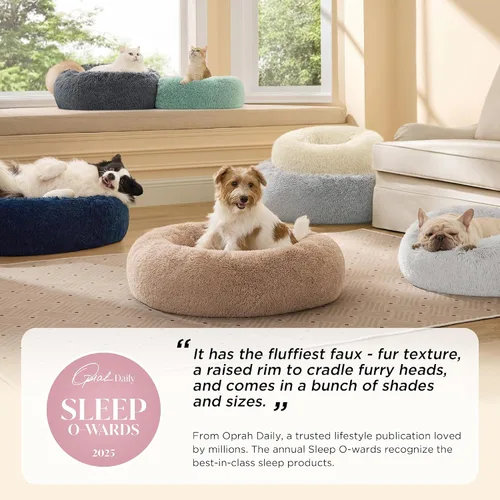 Vista 2 de Bedsure - Cama calmante para perros pequeños y medianos, lavable, con forma de dona, antideslizante, afelpada, esponjosa, pelo sintético, cama