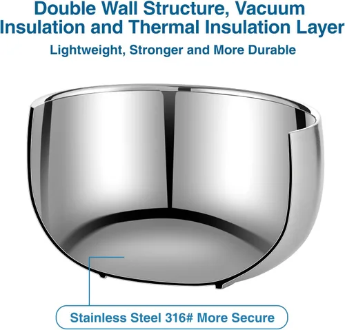 Vista 3 de Tazón para helado de 16.9 onzas líquidas, acero inoxidable 316# aislado al vacío de doble pared al vacío, juego de 2