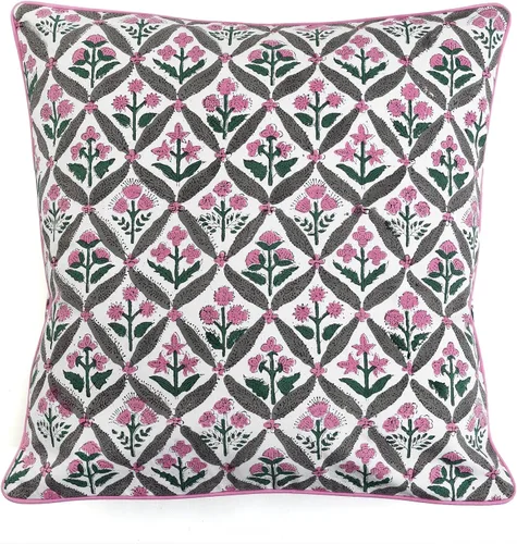 Vista 5 de Ridhi Fundas de almohada de algodón con estampado de bloques para almohadas decorativas para sala de estar, elegantes y bohemias, bonitas fundas
