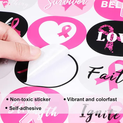 Vista 3 de 200 calcomanías de concientización sobre el cáncer de mama, calcomanías de cinta rosa para concientización sobre el cáncer de mama, calcomanías