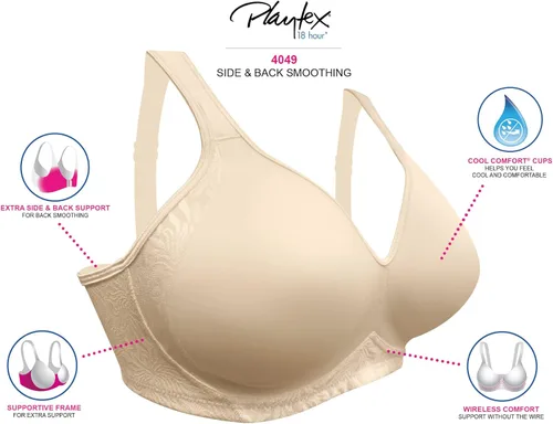 Vista 6 de Playtex Womens 18 Hour Seamless Smoothing Full Coverage Bra Cool Comfort Wireless Wire-Free 1-Pack and 2-Pack US4049