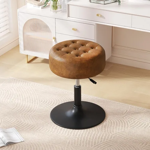 Vista 18 de Furniliving Taburete Otomano de Maquillaje de Terciopelo Acolchado de Mediados de Siglo, Silla Taburete de Tocador Giratoria Redonda Ajustable