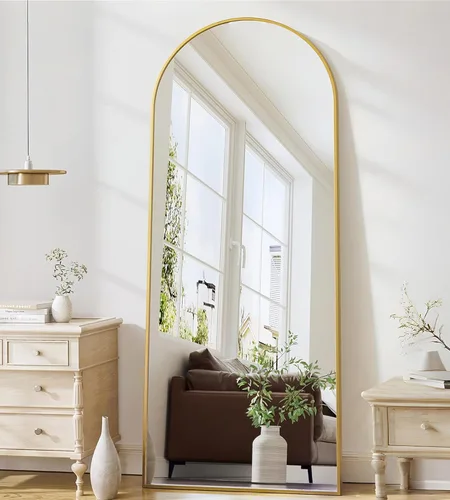 Vista 14 de Espejo de suelo, espejo negro de longitud completa de 64 x 21 pulgadas, espejos arqueados de longitud completa, espejos independientes, espejo