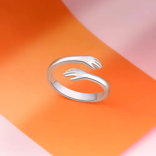 Vista 3 de ACJFA Anillos de abrazo para mujer, anillo ajustable de plata de ley para mujeres, hija, anillo de mano, joyería para regalos de cumpleaños, regalo