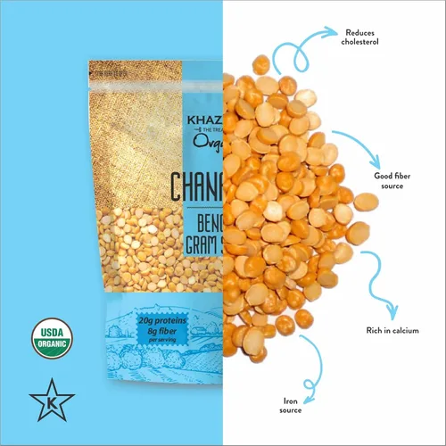 Vista 3 de Khazana Orgánico Chana Dal 7lb - Bengala Gram Split - Sin OMG, sin gluten y Kosher - Lentejas auténticas de la India