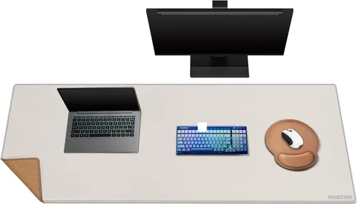 Vista 24 de MAIDERN Tapete de escritorio XXL de corcho y cuero, de 47.2 x 23.6 pulgadas, protector reversible para mouse de escritorio completo (negro)