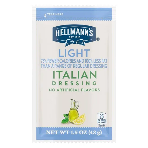 Hellmann's Light Italiana Ensaladera Porción Control Sachets Sin Gluten Sin Sabores Artificiales ni Jarabe de Maíz de Alta Fructosa, Colores de