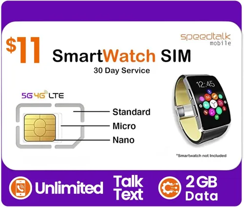 Vista 9 de SpeedTalk Mobile Kit de Tarjeta SIM de Reloj Inteligente Prepagada de $5 para Smart Watch 5G 4G LTE, Portátiles Tarjeta SIM Triple Corte 3 en 1