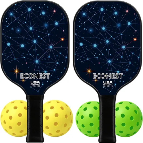 Vista 6 de Juego de 2 palas de pickleball con 4 bolas – Cara de fibra de vidrio de alto rendimiento para precisión, agarre cómodo y fácil control – Ideal