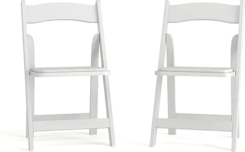 Vista 3 de EMMA + OLIVER Paquete de 2 sillas plegables de madera blanca con asiento acolchado de vinilo