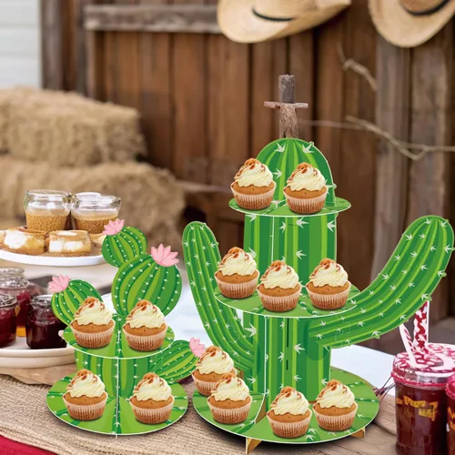 Vista 8 de 2 soportes para cupcakes de cactus, forma de cactus verde, decoración de fiesta mexicana para Cielito Lindo Three Esta cumpleaños, suministros