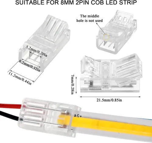 Vista 2 de COB - Conector de tira LED a cable, 20 conectores de adaptador LED impermeables, conectores de tira de luz LED transparentes sin soldadura para tira