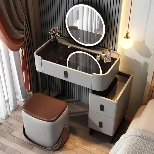 Vista 23 de Vanity Desk with Mirror and Drawers, White Vanity with Mirror, Wooden Makeup Desk for Bedroom Dressing Room, with Adjustable Brightness Mirror,Dark