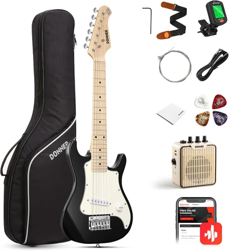 Donner Kit de guitarra eléctrica para niños de 30 pulgadas para principiantes, estilo ST, mini guitarra eléctrica para niños y niñas con