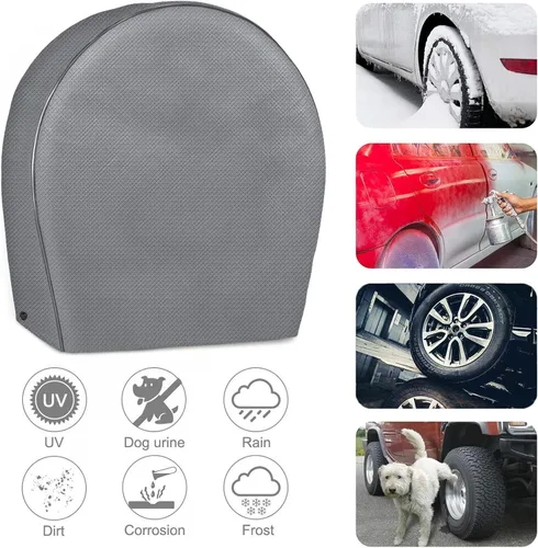 Vista 3 de Juego de 4 fundas para llantas de caravana, no tejidas, impermeables, con revestimiento UV, protectores de neumáticos de ajuste universal