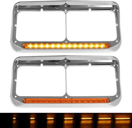 Vista 2 de Partsam 2 biseles para faros delanteros con tira de luz LED ámbar secuencial de 12 pulgadas, 2 bases de carcasa de faros delanteros con enchufes H4