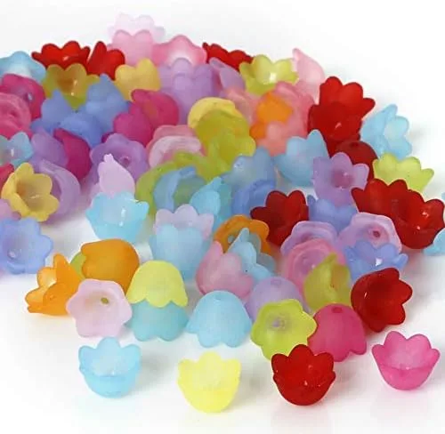 Gorras de cuentas de tulipán acrílico multicolor brillante para hacer joyas, manualidades (0.394 pulgadas)