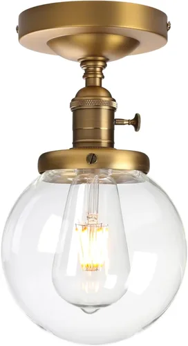 Vista 9 de Pathson lámpara de techo estilo industrial antiguo de 5.9 pulgadas con panel de montaje con bola de cristal transparente, negro, 60.00watts, 120.00