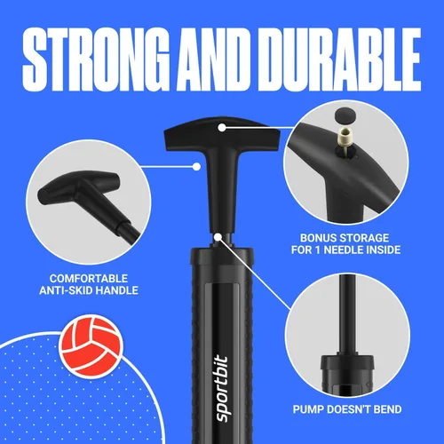 Vista 3 de SPORTBIT Ball Pump for Sports Balls - Push & Pull Inflating System - Hand Pump for All Exercise Balls - Volleyball Pump, Basketball Inflator