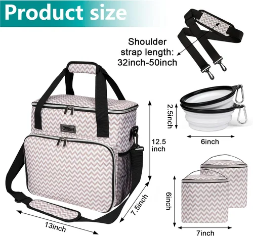 Vista 3 de BAGLHER Bolsa de viaje para perros, bolsa de viaje para mascotas (todos los suministros de viaje para mascotas), con 2 recipientes de comida