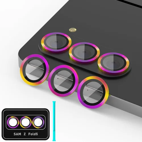 Vista 8 de Suoman Para Samsung Galaxy Z Fold 5 Protector De Lente De Cámara, Cubierta De Lente De Cámara De Vidrio Templado Estilo De Textura De Metal