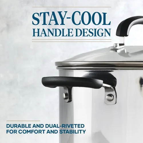 Vista 6 de Farberware Brilliance - Juego de ollas y sartenes de acero inoxidable con herramientas de cocina y tapas de vidrio, 10 piezas, apto