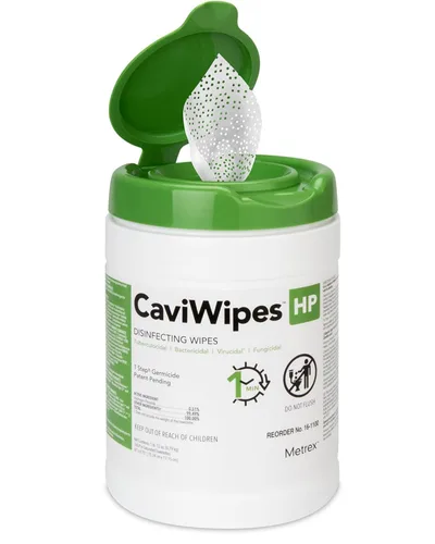 CaviWipes HP - Toallitas desinfectantes para superficies – Fórmula de peróxido de hidrógeno, tiempo de contacto universal de 1 minuto, listas para