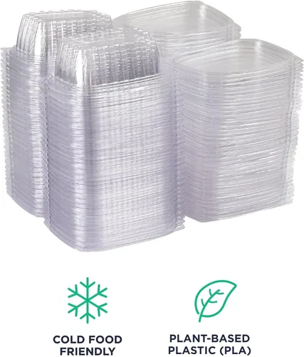 Vista 5 de ECO PRODUCTS Contenedores de delicatessen compostables de 12oz transparentes rectangulares con tapas, caja de 300, para preparación de comidas