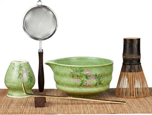 Vista 11 de Juego de batidor de matcha, kit de 5 piezas con cuenco de cerámica matcha, batidor de bambú, cuchara, juego completo de té Matcha perfecto