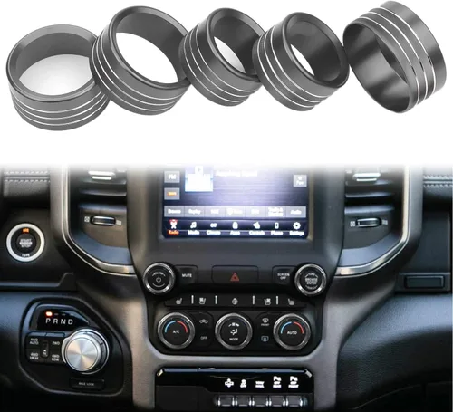 Vista 8 de Bolaxin Accesorios para Dodge Ram 2019 2020 2021 Cubierta de perilla de control interior AC/volumen/modo/AUTO/interruptor de navegación decoración