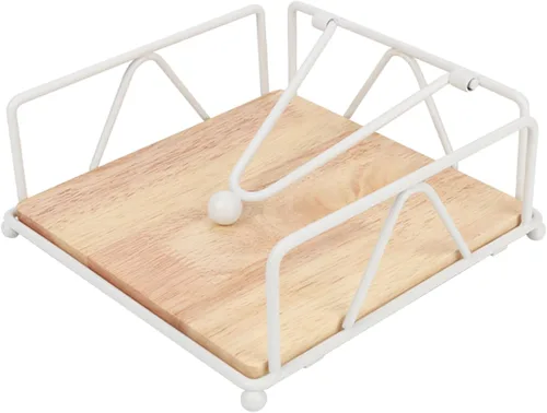 Vista 11 de Napkin Holder for Table, Square Metal Napkin Holder with Weight Arm Freestanding Paper Tissue Dispenser with Wooden Base for Dinning Kitchen Black