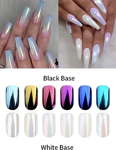 Vista 4 de 6 piezas de polvo cromado blanco, efecto perla, polvo de uñas con purpurina para uñas con efecto espejo mágico para decoración de diseño de uñas
