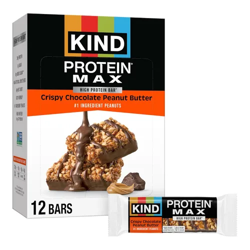 Barras de merienda crujientes KIND Protein MAX de chocolate con mantequilla de maní, con 20g de proteína, aptas para dieta keto, 1g de azúcar por