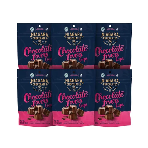 Vista 9 de Niagara Chocolates Tazas de mantequilla de maní de chocolate con leche, paquete de 4 bolsas de pie (4.5 onzas), sin OMG, chocolate premium, hechas a