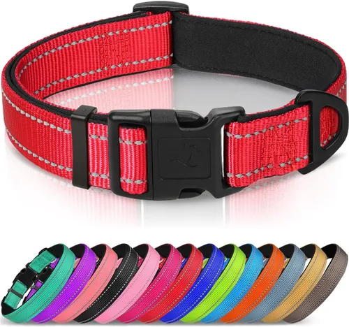 Vista 17 de Joytale - Collar reflectante para perro, collar de nailon transpirable con acolchado de neopreno suave para mascotas, ajustable para cachorros