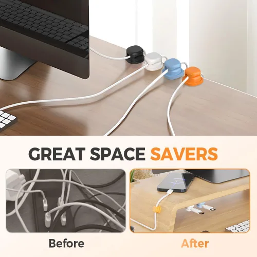 Vista 4 de Paquete de 6 clips magnéticos para cables, soporte de cable para mesita de noche, organizador magnético de cables de escritorio, soporte de cable