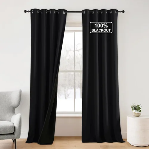 Vista 55 de NICETOWN Cortinas 100% Opacas Cortas de 36 Pulgadas de Largo para Dormitorio, Privacidad Aislamiento Térmico con Ojales Cortinas de Ventana