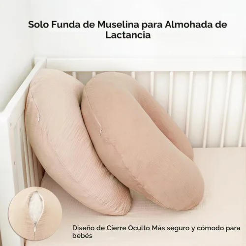 Vista 5 de MairMore Paquete de 2 Fundas de Almohada de Muselina para Lactancia, Transpirables 100% Algodón, Fundas Deslizables para Almohadas de Lactancia