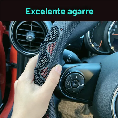 Vista 4 de PINCTROT Funda para volante de gran agarre con diseño antideslizante de panal 3D, universal de 14.5-15 pulgadas (rojo vino)