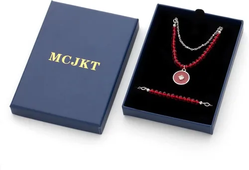 Vista 4 de MCJKT Juego de pulseras de collar, chapado en oro de 18 quilates hecho a mano con circonita rosa y perlas de cristal - Collar a juego de moda