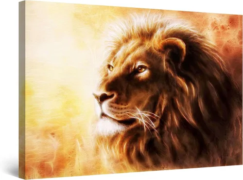 Vista 14 de Startonight Lienzo decorativo para pared, diseño de león morado y mujer, con marco de 32 x 48 pulgadas