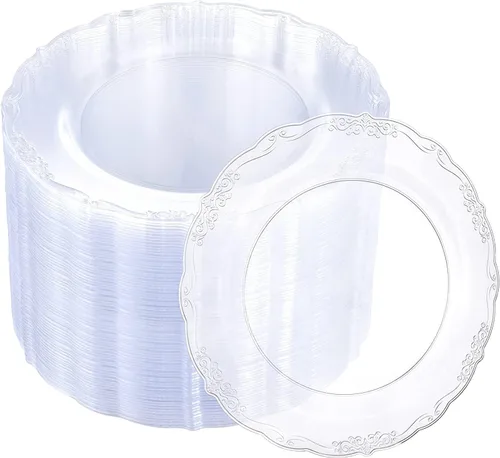 Vista 9 de U-QE 60 piezas de platos de plástico transparente - Platos desechables transparentes de 10.25 pulgadas - Platos lavables y reutilizables - Platos