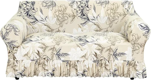 Vista 13 de FUANGUI Funda para Sofá de 1 Pieza, Funda Elástica para Sofá Estampada para Sofá de 3 Cojines con Falda Apta para Mascotas, Fundas de Sofá Lavables