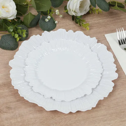 Vista 40 de Efavormart - Paquete de 6 platos de carga redondos de plástico morado de 13 pulgadas, con borde con volantes, para bodas, eventos