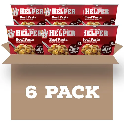 Hamburger Helper Vaso para microondas de pasta de res (2 onzas – 6 unidades) sin sabores artificiales, listo en 4 minutos, comidas rápidas para