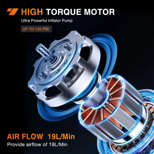 Vista 8 de Nilight Inflador de neumáticos, compresor de aire portátil, batería recargable de 12 V CC, 150 PSI, apagado automático inalámbrico con medidor