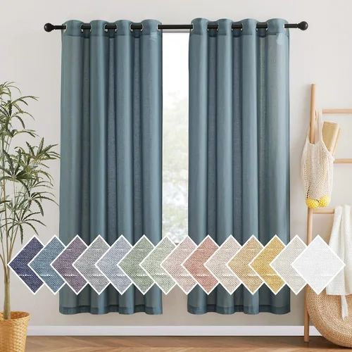 Vista 34 de NICETOWN Cortinas semitraslúcidas para ventana de cocina con ojales, 29 pulgadas de ancho x 24 pulgadas de largo, color blanco, cortinas