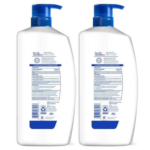 Vista 9 de Head & Shoulders Champú y acondicionador anticaspa Classic Clean 2 en 1, paquete doble, 1% de piritiona de zinc, control de escamas, cuidado